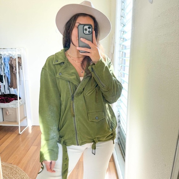 Free People Rebel Rebel Knit Moto Jacket Green SIze small - Picture 2 of 15